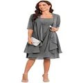 Elegant grey strapless evening dress with matching chiffon shawl for bridesmaids - US16 / Set / Gray
