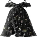 Elegant black off-the-shoulder evening gown with detailed yellow floral embroidery. - US16 / Dresses / Black