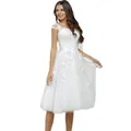 Elegant white mid-length wedding dress with floral lace applique and slim fit silhouette - US0 (XS) / Dresses / Ivory