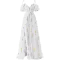 Elegant white floral embroidered V-neck evening gown with ruffled sleeves and long skirt - US16 / Dresses / White