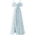 Elegant full view of light blue evening dress featuring delicate floral embroidery and ruffles - US16 / Dress (Style C) / Light Blue
