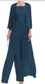 Elegante abito da sera in pizzo blu con cardigan in chiffon fluido coordinato - Blu navy