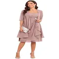 Elegant mauve chiffon tube top evening dress with matching jacket for special events - US16 / Set / Rose Red