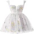 Elegant white floral embroidered mini dress with tiered tulle skirt and strap top - US2 / Dresses / White