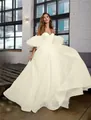 Elegant off-shoulder puff sleeve evening dress in light cream tulle for parties - US0(XS) / Dresses / Ivory