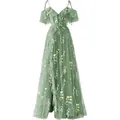Exquisite floral embroidery and ruffle details on sage green V-neck evening gown - US16 / Dresses / Style C - Dark Green