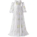 Elegant long tulle ball gown with yellow floral embroidery and sheer puff sleeves detail - US16 / Dress (Style D) / White