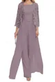 Elegante abito color malva in pizzo e chiffon con cardigan coordinato per cerimonie - Grigio