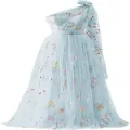 Elegantes hellblaues One-Shoulder-Abendkleid mit feiner Blumenstickerei und Tüllstoff - US16 / Kleider / Himmelblau (Einseitig Schulterfrei)
