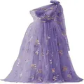 Elegantes lavendelfarbenes One-Shoulder-Abendkleid aus Tüll mit Blumenstickerei. - US16 / Kleid (Einseitig schulterfrei) / Lavendel