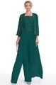 Elegante completo da donna 3 pezzi in pizzo e chiffon verde petrolio ideale per cerimonie - Verde scuro