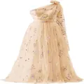 Elegantes einseitig schulterfreies langes Abendkleid in Champagner mit feiner Blumenstickerei - US16 / Kleid (Einseitig schulterfrei) / Champagner