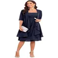 Elegant navy blue tube top evening dress with matching shawl for parties and events - US16 / Set / Navy Blue