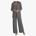 Elegant grey two-piece fashion set with lace cardigan and wide-leg chiffon pants - US8 (XL) / Top And Bottom / Dark Gray