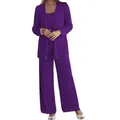 Elegant formal three-piece purple set featuring lace jacket and chiffon wide-leg trousers - US0 (XS) / Top And Bottom / Purple