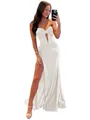 Elegante abito da sera bianco senza spalline con spacco alto e strascico a sirena - US2 / Vestiti / Avorio