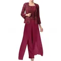 Elegante completo 3 pezzi in pizzo e chiffon color bordeaux per donna - Borgogna