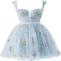 Light blue short evening dress with floral embroidery and tulle skirt for parties - US 26W / Dresses / Light Blue