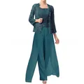 Elegante completo 3 pezzi in pizzo e chiffon turchese per eventi formali e cerimonie. - Verde malachite