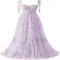 Lila Abendkleid mit Blumenstickerei, ärmellos mit Bindeträgern für Bälle und Feiern. - US16 / Kleider / Hellviolett (Spaghettiträger)