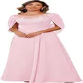 Elegant light pink chiffon evening gown with lace applique and cape sleeves for prom - Light Pink