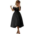 Elegant black off-the-shoulder A-line formal dress with cross-wrap bodice design - Black