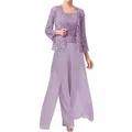 Elegante completo da sera tre pezzi in pizzo e chiffon color lavanda per signora - Violetto