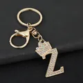 Detailed view of gold tone letter Z keychain with sparkly rhinestone crown ornament - Letter Z Decoration (YJ—310) / Gold