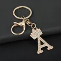 Detailed view of sparkling rhinestone initial A keychain with crown in gold finish - Letter A Decoration (YJ—310) / Gold