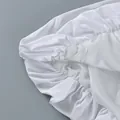Close-up detail of white cotton high waist skirt with elastic paper-bag waistline - S / White