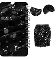 Detaillierte Nahaufnahme eines schwarzen Pailletten-Minirocks mit schimmernder Textur - S / Schwarz