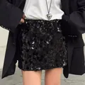 High-waisted black sequin mini skirt for women, elegant party and evening wear style. - S / Black