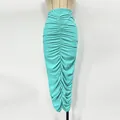 Elegant turquoise ruched midi skirt featuring delicate rhinestone embellishments and a slim fit. - S / Bottoms / Sky Blue Maxi Dress