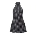 Detailed view of black and white polka dot pattern on a stylish halter neck summer dress - S / Dresses / Black