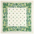 Flache Ansicht eines weißen Baumwollbandanas mit grün-gelbem Blumenmuster-Print - 55cm / Grün-weißes Blumenmuster