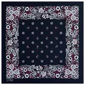 Navy blue square cotton bandana with white and red floral border and center motifs. - 55cm / Black Red Small Floral