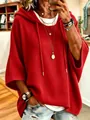 Sudadera con capucha de punto gofrado rojo extragrande para mujer con silueta tipo poncho - S / Tops / Rojo