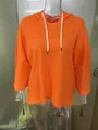 Sudadera con capucha de punto gofrado naranja vibrante con cordón blanco, estilo holgado - S / Tops / Naranja