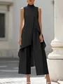 Set nero con top asimmetrico senza maniche a collo alto e pantaloni a gamba larga - Taglia S / Top E Pantaloni / Nero