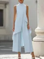 Elegante completo azzurro con top smanicato a collo alto e pantaloni a gamba larga - Taglia S / Top E Pantaloni / Blu