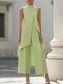 Elegante completo due pezzi verde lime con top a strati senza maniche e pantaloni larghi - Verde