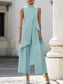 Elegante completo azzurro due pezzi con top a collo alto e pantaloni a gamba larga - Blu lago