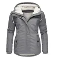 Women's solid gray hooded warm jacket with cozy fleece lining and pockets - Gray