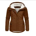 Women's hooded fleece-lined winter jacket in warm brown finish - Caramel color