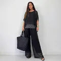Elegantes schwarzes Chiffon-Set für den Sommer mit Pailletten und weiter Hose für Damen - S / Oberteil Und Unterteil / Schwarz