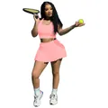 Ensemble de tennis rose deux pièces avec débardeur de sport ajusté et jupe plissée - XS / Haut Et Bas / Rose