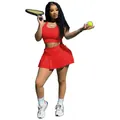 Ensemble de sport 2 pièces rouge pour femme avec haut dos nageur et jupe de tennis plissée - XS / Haut Et Bas / Rouge
