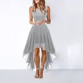 Elegant sleeveless grey lace and chiffon high-low hem evening party dress for women - XS / Dresses / Gray