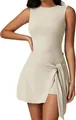 Close-up of sleeveless beige athletic dress with wrap-skirt detail and slim fit. - S / Dresses / Apricot