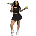 Ensemble de sport deux pièces noir avec débardeur sans manches et jupe de tennis plissée - Noir